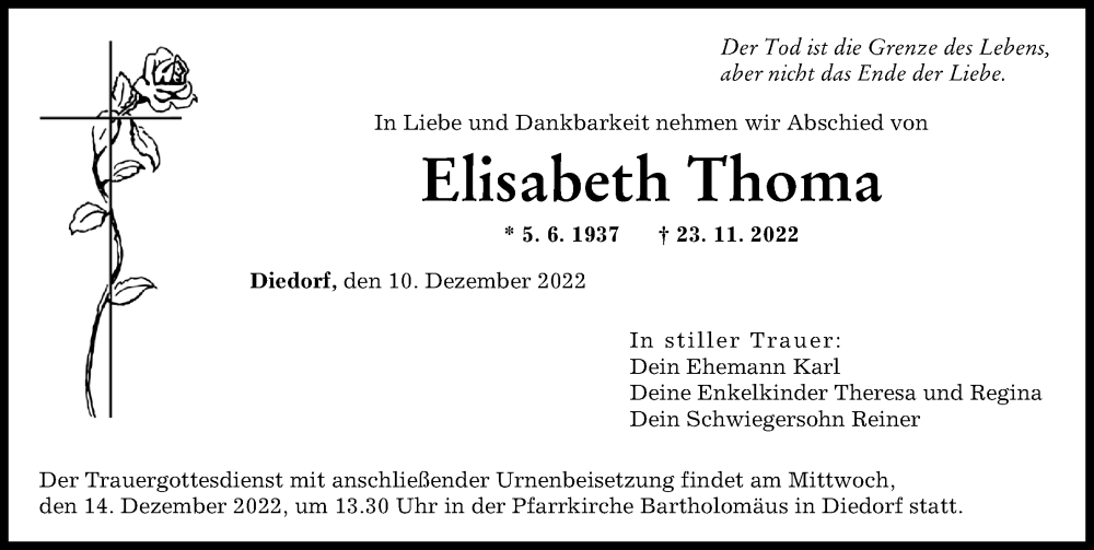 Traueranzeigen Von Elisabeth Thoma Augsburger Allgemeine Zeitung