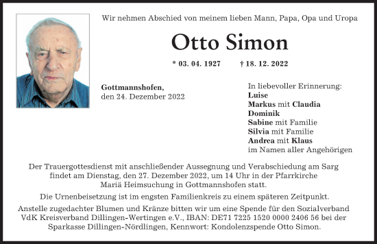 Traueranzeigen Von Otto Simon Augsburger Allgemeine Zeitung