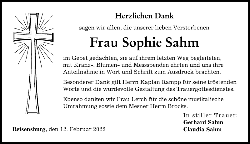 Traueranzeigen Von Sophie Sahm Augsburger Allgemeine Zeitung