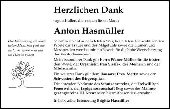 Traueranzeigen von Anton Hasmüller Augsburger Allgemeine Zeitung