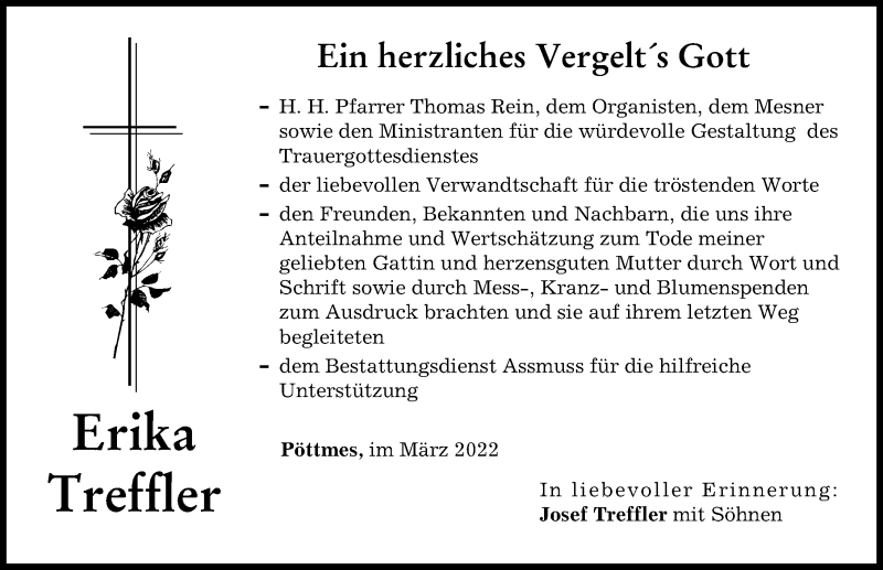 Traueranzeigen Von Erika Treffler Augsburger Allgemeine Zeitung