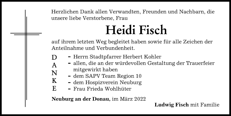 Traueranzeigen Von Heidi Fisch Augsburger Allgemeine Zeitung