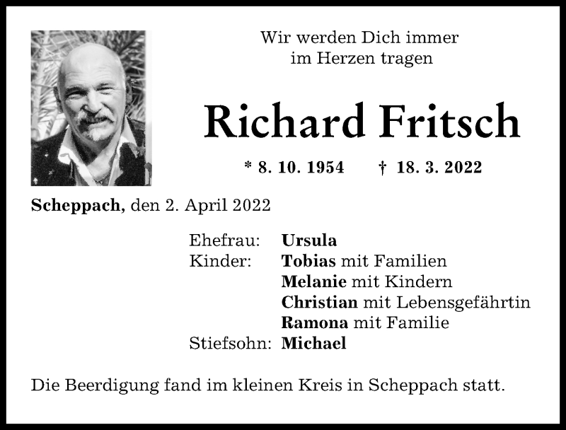 Traueranzeigen Von Richard Fritsch Augsburger Allgemeine Zeitung