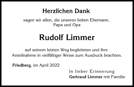 Traueranzeigen Von Rudolf Limmer Augsburger Allgemeine Zeitung