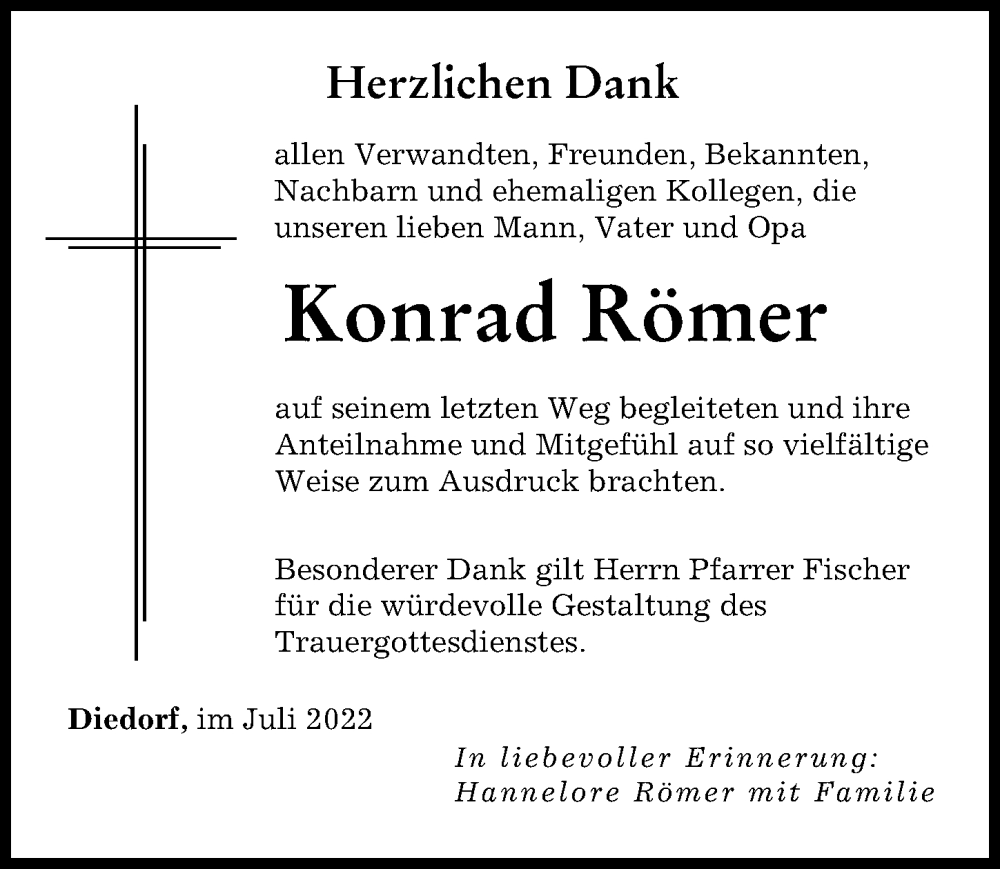 Traueranzeigen von Konrad Römer Augsburger Allgemeine Zeitung