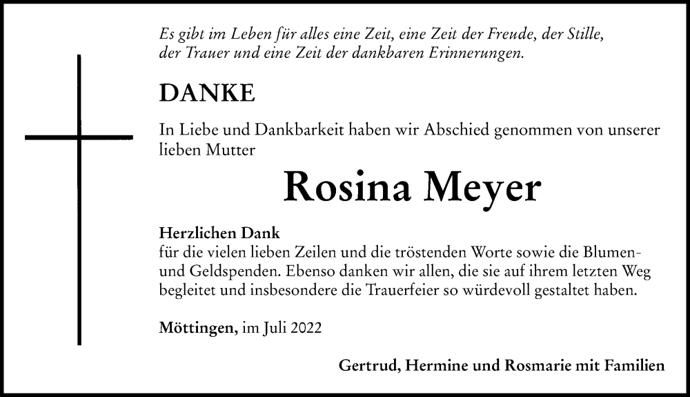 Traueranzeigen Von Rosina Meyer Augsburger Allgemeine Zeitung