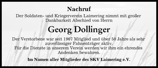 Traueranzeigen Von Georg Dollinger Augsburger Allgemeine Zeitung