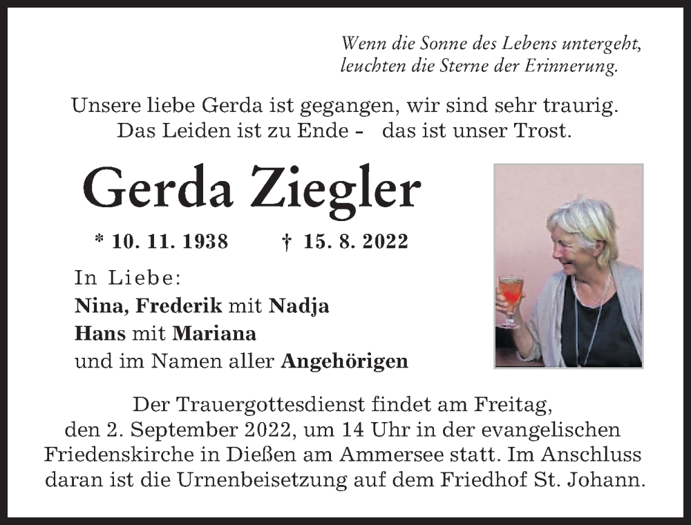 Traueranzeigen Von Gerda Ziegler Augsburger Allgemeine Zeitung