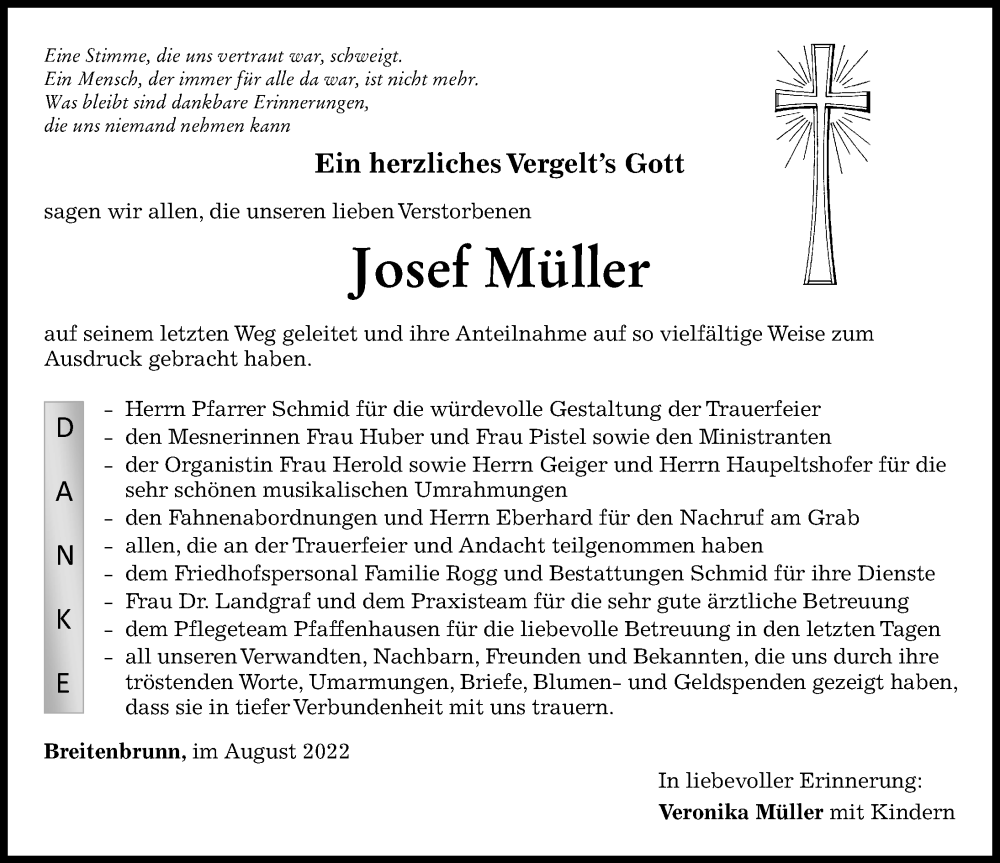 Traueranzeigen Von Josef M Ller Augsburger Allgemeine Zeitung