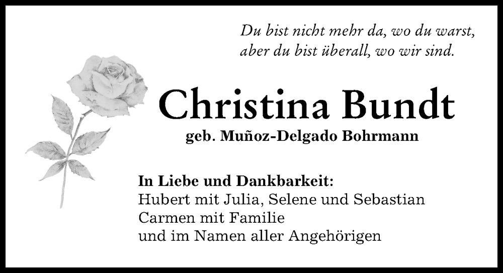 Traueranzeigen Von Christina Bundt Augsburger Allgemeine Zeitung