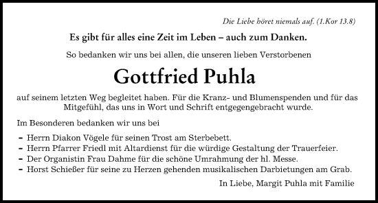 Traueranzeigen Von Gottfried Puhla Augsburger Allgemeine Zeitung