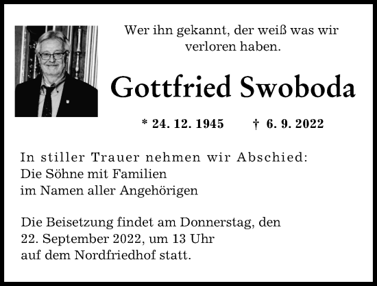 Traueranzeigen Von Gottfried Swoboda Augsburger Allgemeine Zeitung