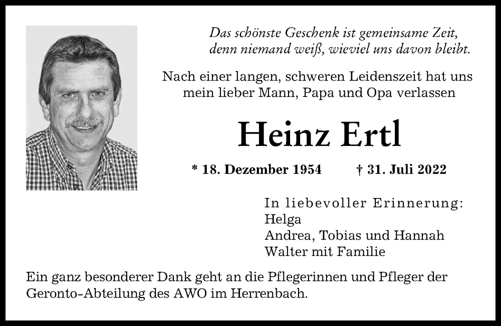 Traueranzeigen Von Heinz Ertl Augsburger Allgemeine Zeitung