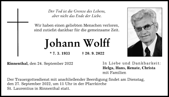 Traueranzeigen Von Johann Wolff Augsburger Allgemeine Zeitung