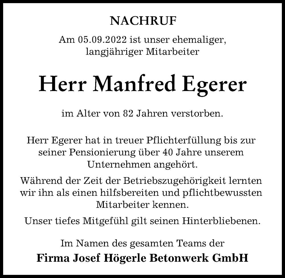 Traueranzeigen Von Manfred Egerer Augsburger Allgemeine Zeitung