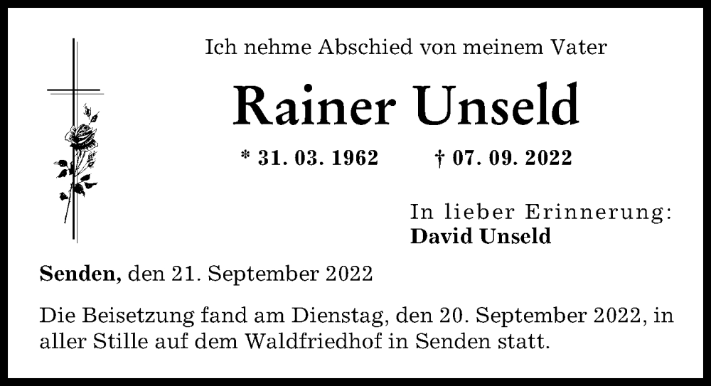 Traueranzeigen Von Rainer Unseld Augsburger Allgemeine Zeitung