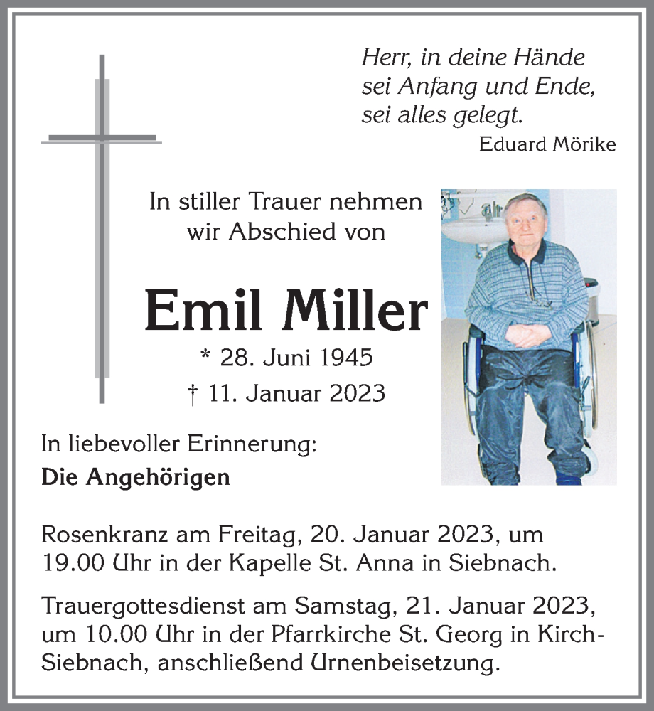 Traueranzeigen Von Emil Miller Augsburger Allgemeine Zeitung