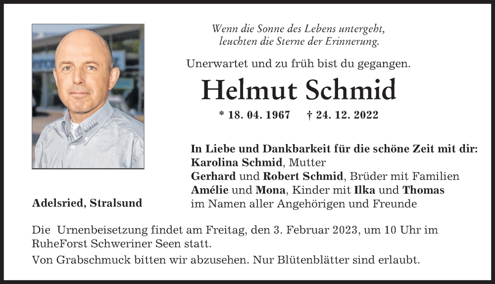 Traueranzeigen Von Helmut Schmid Augsburger Allgemeine Zeitung