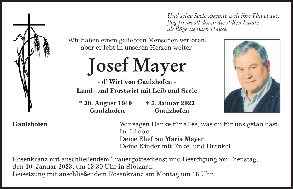 Traueranzeigen Von Josef Mayer Augsburger Allgemeine Zeitung