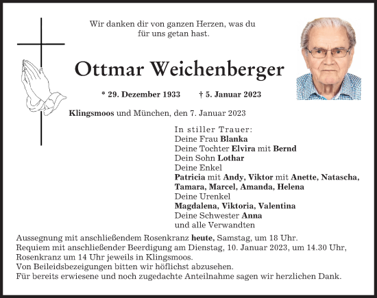 Traueranzeigen Von Ottmar Weichenberger Augsburger Allgemeine Zeitung