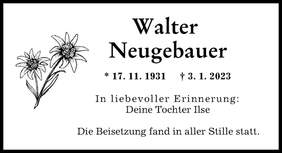 Traueranzeigen Von Walter Neugebauer Augsburger Allgemeine Zeitung