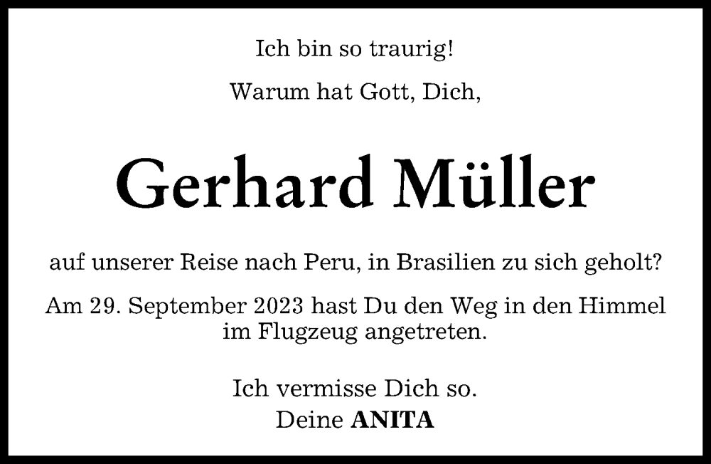 Traueranzeigen von Gerhard Müller Augsburger Allgemeine Zeitung