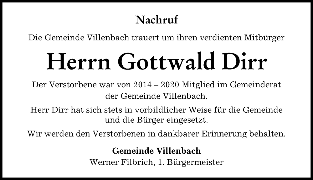 Traueranzeigen Von Gottwald Dirr Augsburger Allgemeine Zeitung