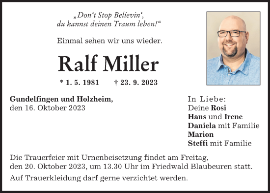 Traueranzeigen Von Ralf Miller Augsburger Allgemeine Zeitung