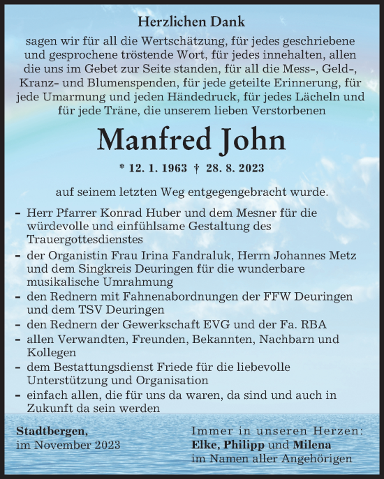 Traueranzeigen Von Manfred John Augsburger Allgemeine Zeitung