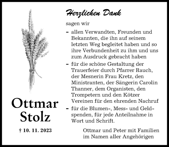 Traueranzeigen Von Ottmar Stolz Augsburger Allgemeine Zeitung