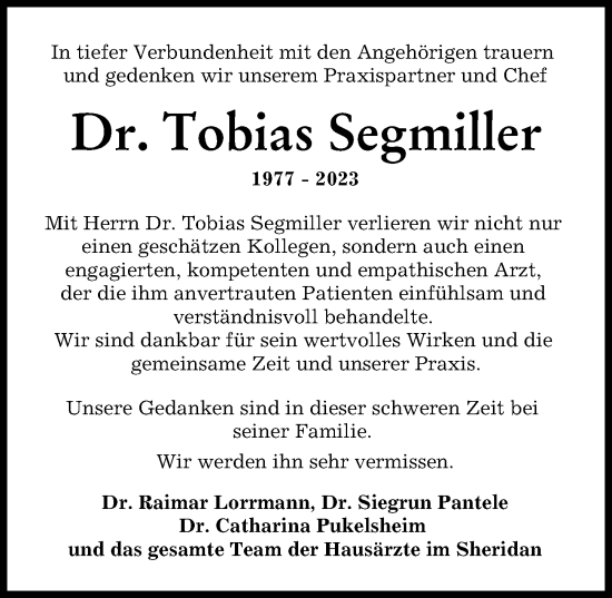 Traueranzeigen Von Tobias Segmiller Augsburger Allgemeine Zeitung