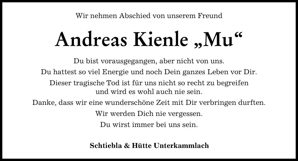 Traueranzeigen Von Andreas Kienle Augsburger Allgemeine Zeitung