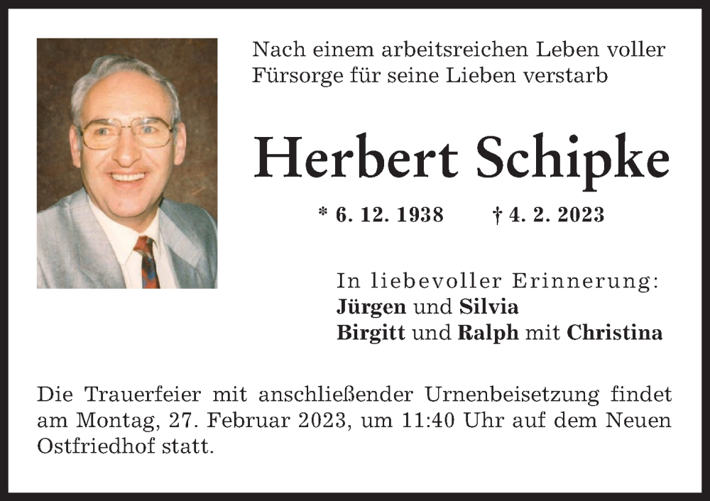 Traueranzeigen Von Herbert Schipke Augsburger Allgemeine Zeitung