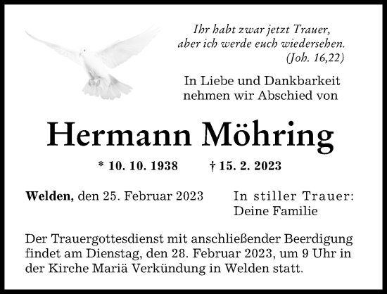 Traueranzeigen Von Hermann M Hring Augsburger Allgemeine Zeitung