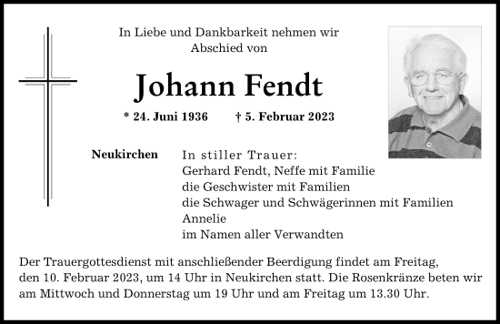 Traueranzeigen Von Johann Fendt Augsburger Allgemeine Zeitung