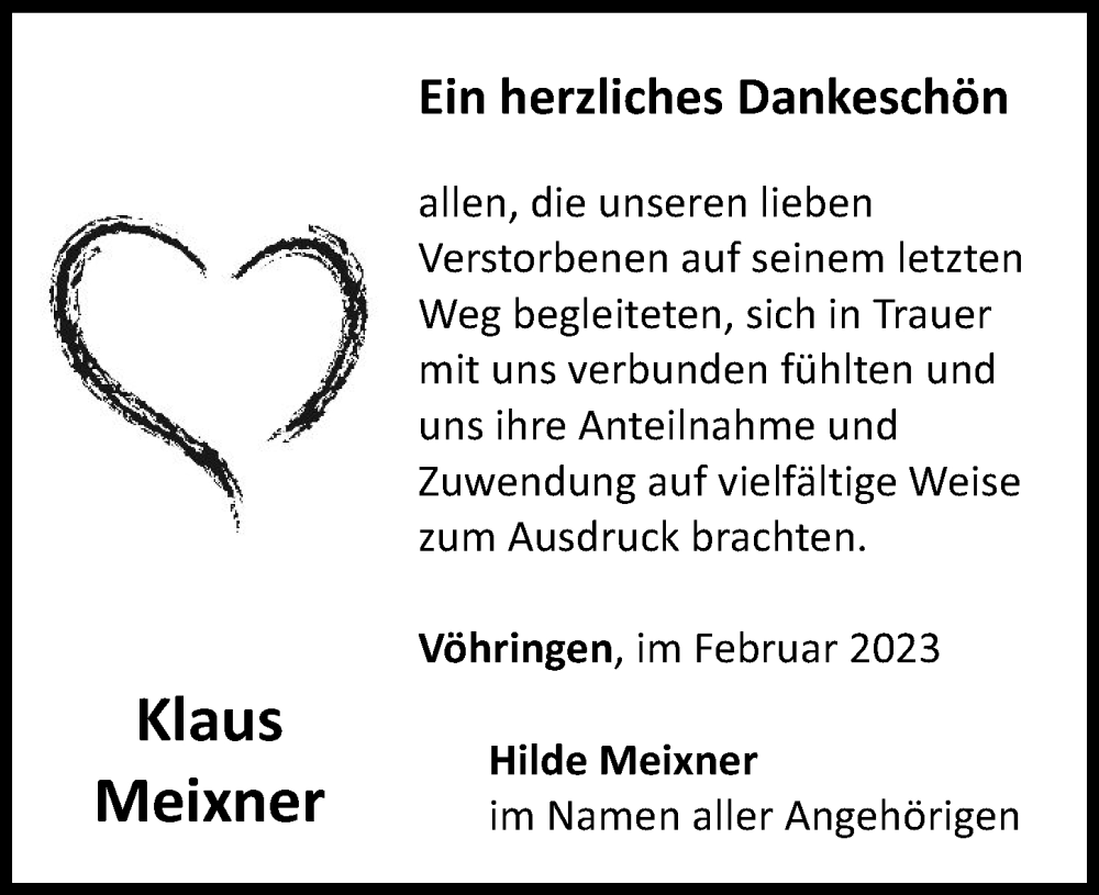 Traueranzeigen Von Klaus Meixner Augsburger Allgemeine Zeitung