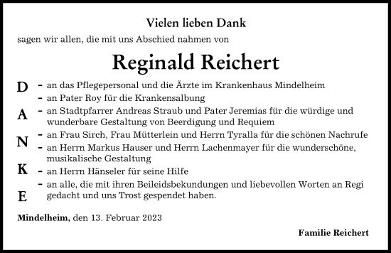 Traueranzeigen Von Reginald Reichert Augsburger Allgemeine Zeitung