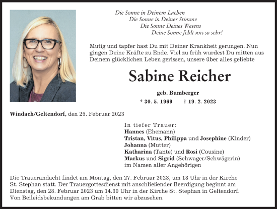 Traueranzeigen Von Sabine Reicher Augsburger Allgemeine Zeitung