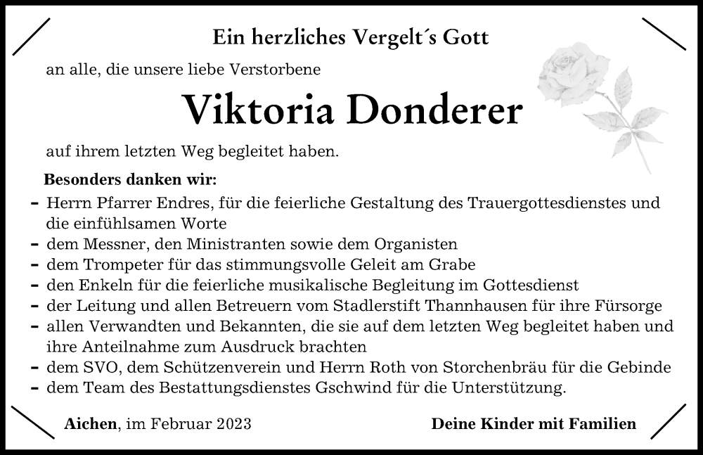 Traueranzeigen Von Viktoria Donderer Augsburger Allgemeine Zeitung