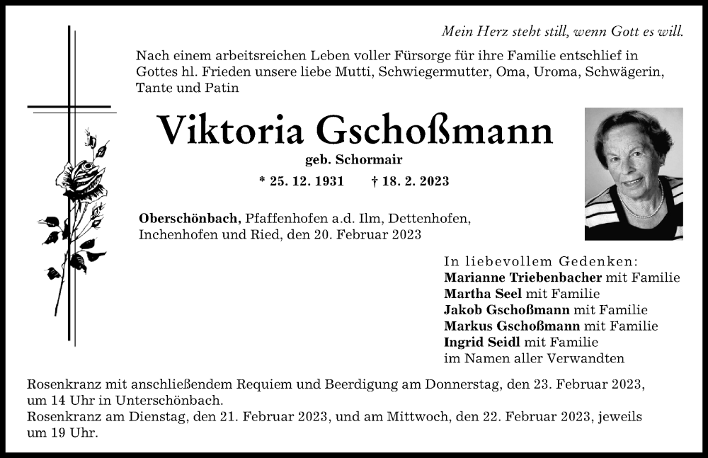 Traueranzeigen Von Viktoria Gscho Mann Augsburger Allgemeine Zeitung