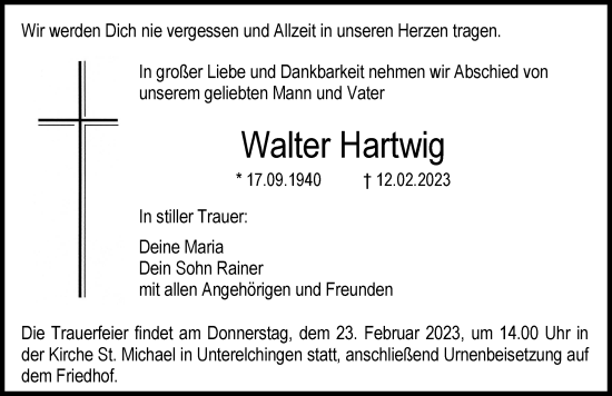 Traueranzeigen Von Walter Hartwig Augsburger Allgemeine Zeitung