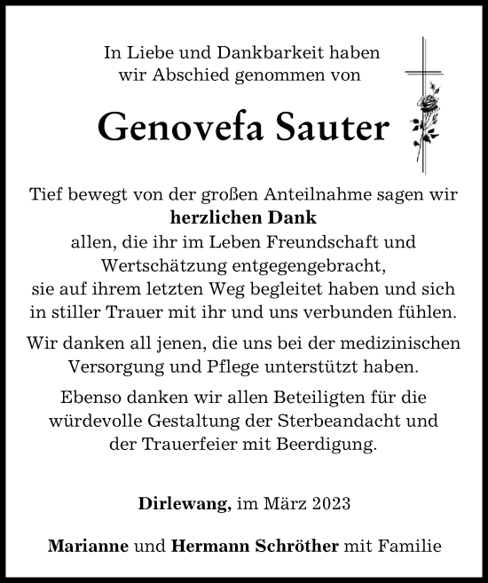 Traueranzeigen Von Genovefa Sauter Augsburger Allgemeine Zeitung