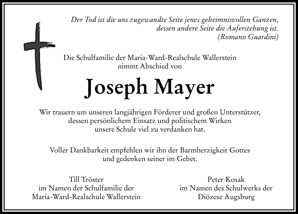 Traueranzeigen Von Joseph Mayer Augsburger Allgemeine Zeitung