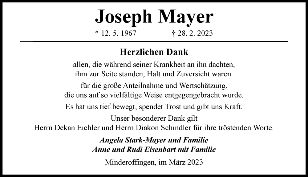 Traueranzeigen Von Joseph Mayer Augsburger Allgemeine Zeitung