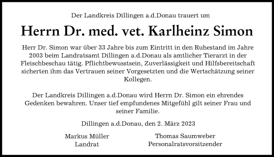 Traueranzeigen Von Karlheinz Simon Augsburger Allgemeine Zeitung