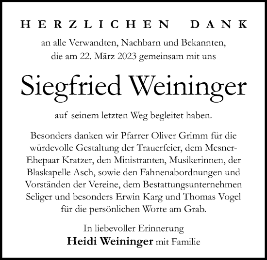 Traueranzeigen Von Siegfried Weininger Augsburger Allgemeine Zeitung