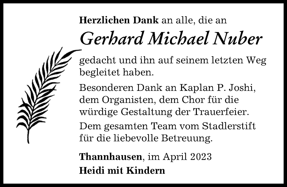 Traueranzeigen Von Gerhard Michael Nuber Augsburger Allgemeine Zeitung