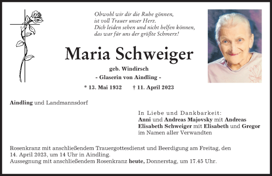 Traueranzeigen Von Maria Schweiger Augsburger Allgemeine Zeitung