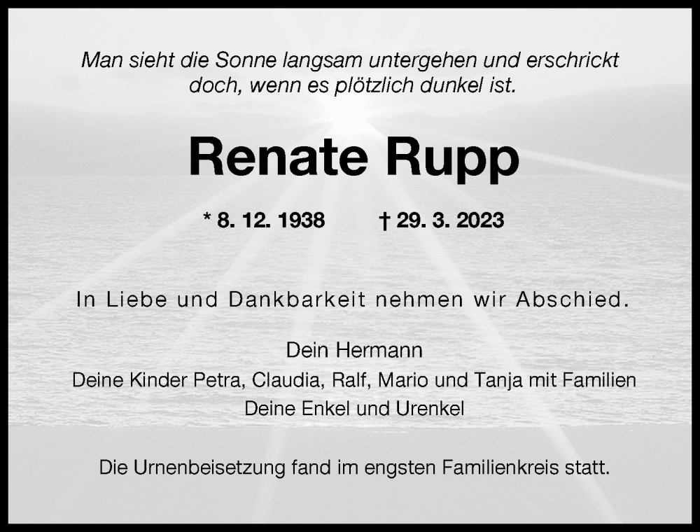 Traueranzeigen Von Renate Rupp Augsburger Allgemeine Zeitung