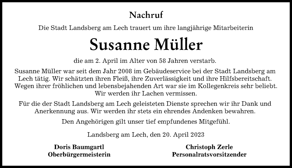 Traueranzeigen Von Susanne M Ller Augsburger Allgemeine Zeitung